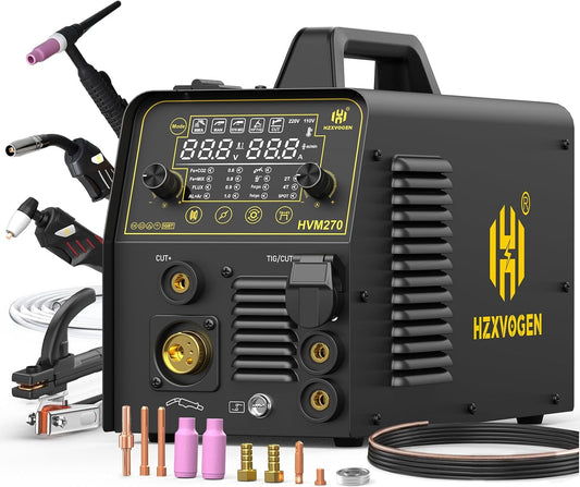 HZXVOGEN 6 in 1 lasmachine en plasmasnijder Combo Gas/Gasloze MIG/Stick/Lift TIG/CUT/Spot 200A Aluminium Lasser Machine 40Amp 220V IGBT Omvormer Max Cut 15mm Multi Proces Lasser