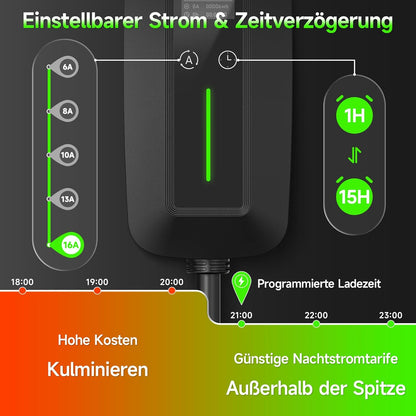 Type 2 oplaadkabel Schuko 10 m 3,68 kW 6-16 A, elektrische auto type 2 Schuko, EV draagbare oplader voor elektrische auto