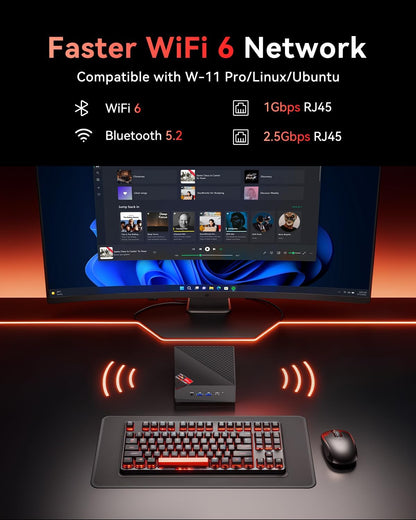 NiPoGi AM06 PRO Mini PC W-11 Pro AΜD Ryzen 7 7730U (8C/16T, tot 4,5 GHz), 16GB DDR4 512GB M.2 SSD, Mini Desktop Computer voor School/Kantoor, Dual LAN, 4K Triple Display, HDMI 2.0, Type-C, DP, WiFi 6