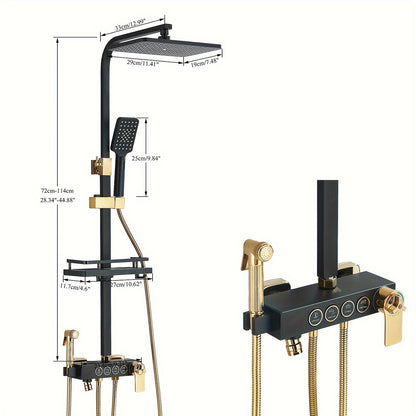Regendouche – Douchesysteem – Douchekop – Handdouche – Waterval Douche – Zwart-Gouden Afwerking – Messing Materiaal – Thermostatische Mengkraan