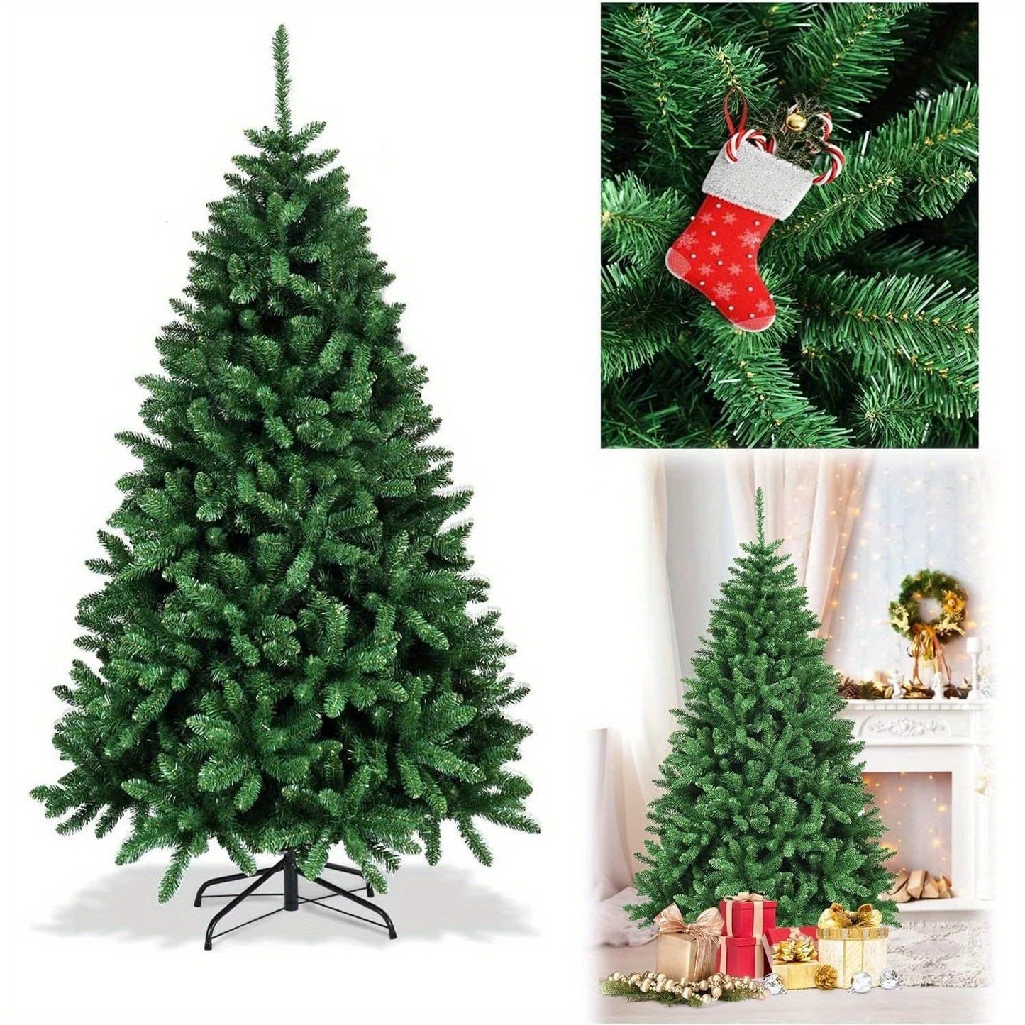 Kerstboom Kunstboom Kunstkerstboom Kunstkerstboom Met Verlichting Kerstboom Voor Binnen – 180 cm Hoog – Realistisch Groen PVC – Stevige Metalen Standaard