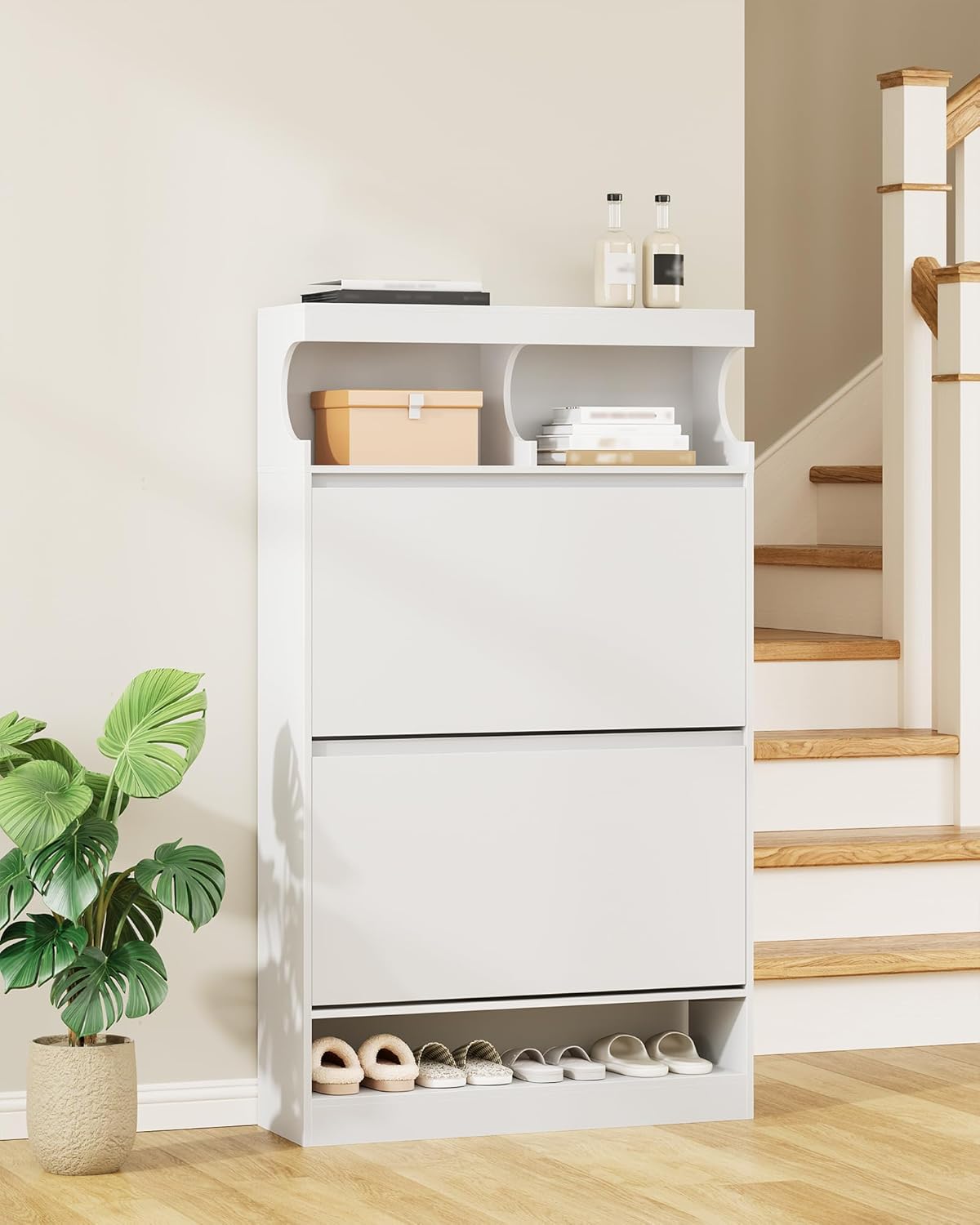 Hzuaneri Shoe Cabinet, Shoe Storage, Wooden Shoe Rack, Open Compartment, Divider Adjustable, 16-20 Pairs, Large Capacity for Hallway, Wardrobe, 2 Flaps (80B cm), White SR63203X