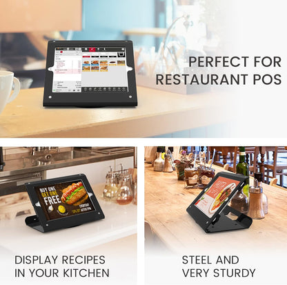 Retail iPad-Standaard Voor 10,2 Inch 9e 8e 7e Generatie, Zakelijke Desktop POS Standaard, Antidiefstal Kiosk Aanrecht Houder, 360° Draaibare Basis, Metaal, Zwart
