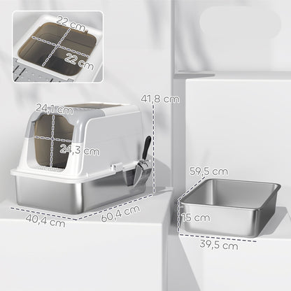 Kattenbak – Kattenbak Met Deksel – Katten Toilet – Kattenbak Met Schep – Gesloten Kattenbak – Roestvrijstalen Bak – Geurneutralisator – Voor Katten Tot 7 Kg