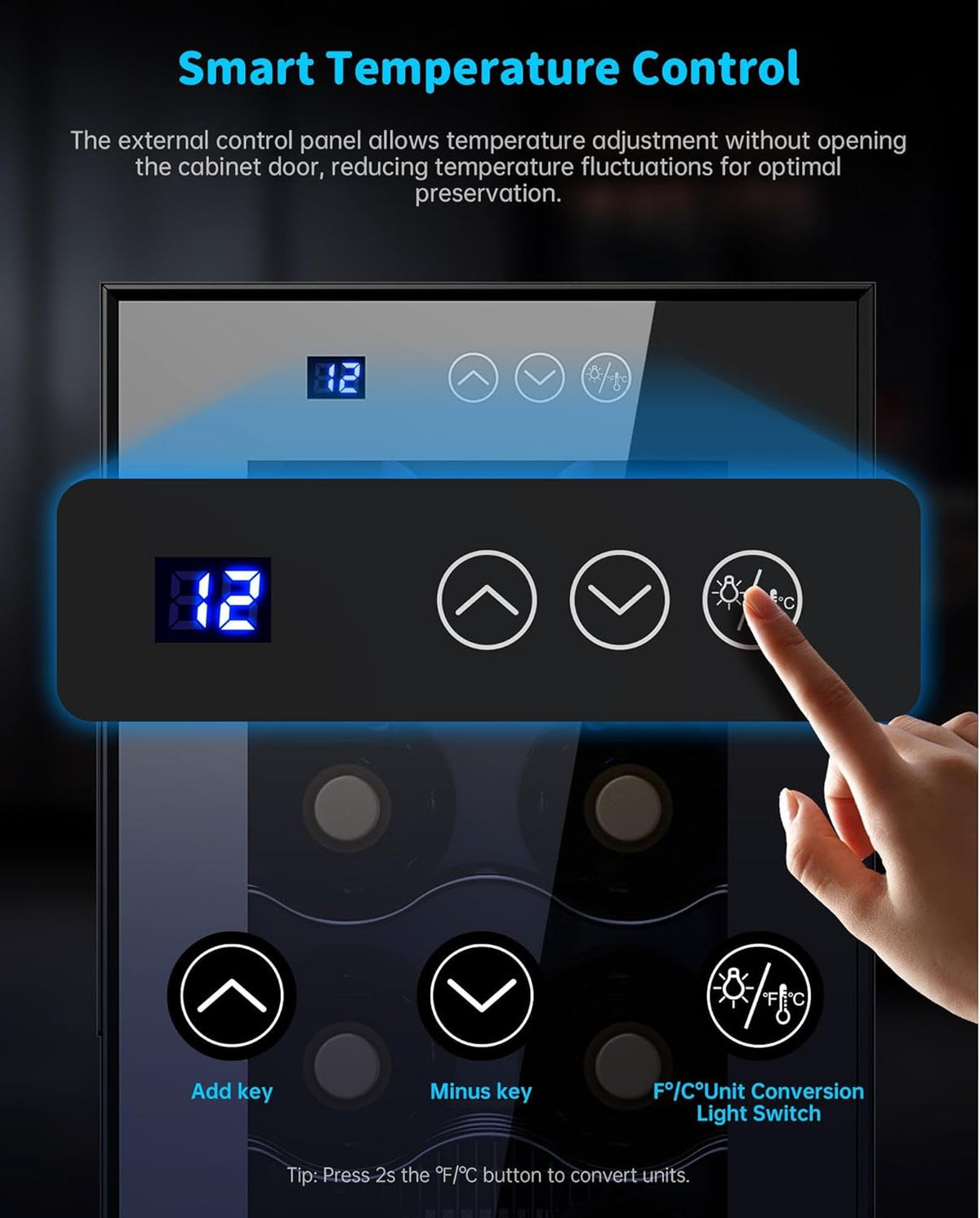WIE Wijnkoelkast 1 zone 33 liter 12 flessen drankkoelkast kleine wijnkoelkast mini met glazen deur volledig glazen designdeur met LED-touchpanel anti-UV