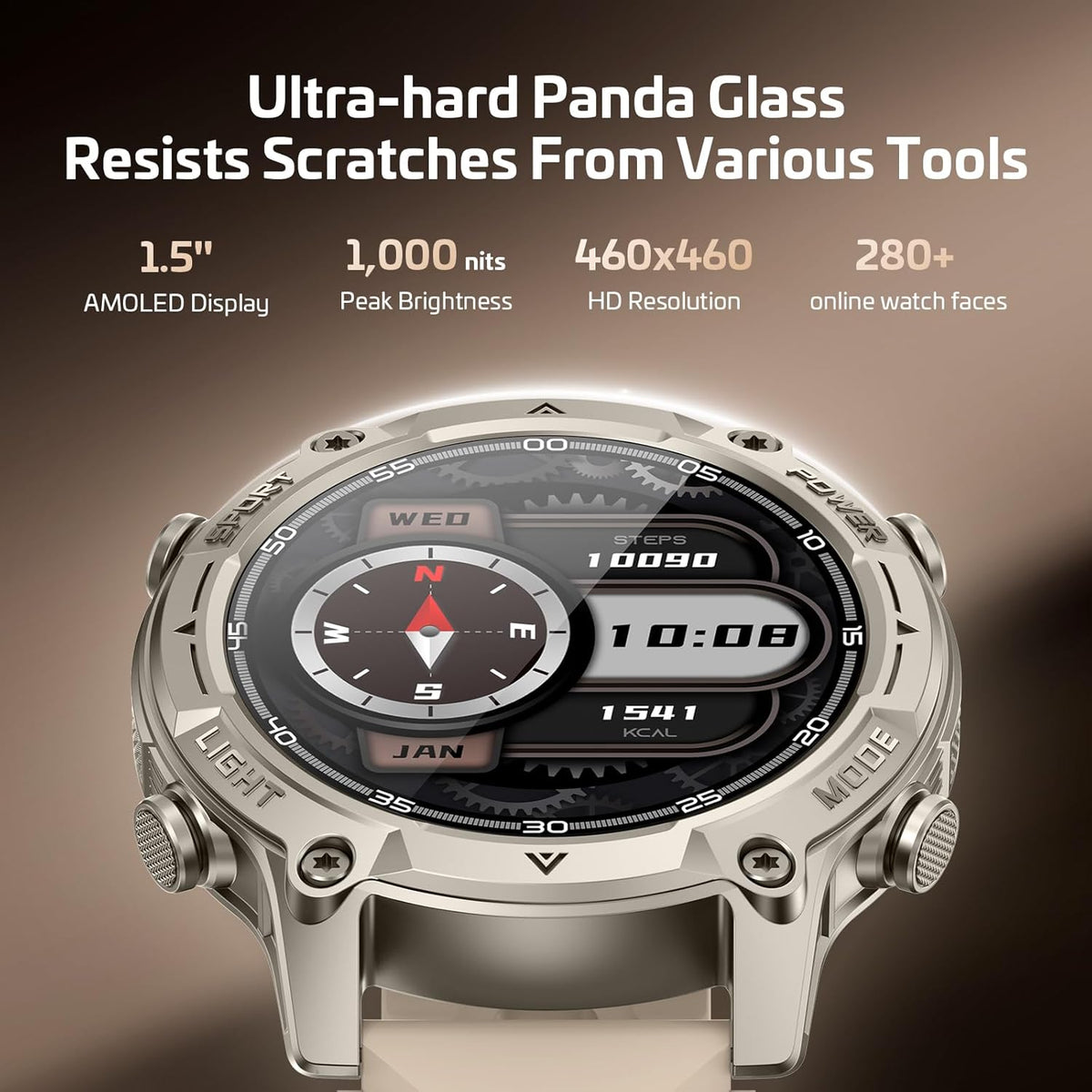 GPS Smartwatch voor heren met offline kaarten, kompas, 5 ATM waterdicht, 21 dagen accu, 143 inch AMOLED, KI/hartslag-/zuurstof-/stress-/slaapmonitor, 178 sportmodi, sporthorloge voor Android iOS, kaki - QUORE
