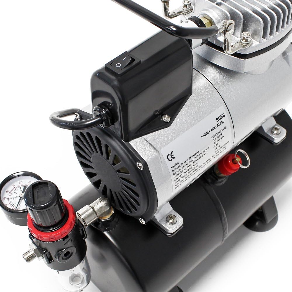 Wiltec airbrush compressor AF186 met luchttank drukregelaar 4 bar automatische Start-Stop