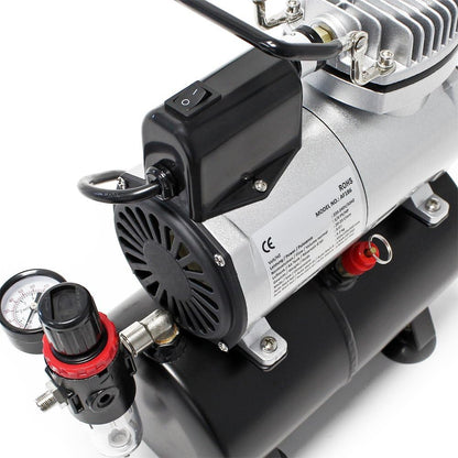 Wiltec airbrush compressor AF186 met luchttank drukregelaar 4 bar automatische Start-Stop