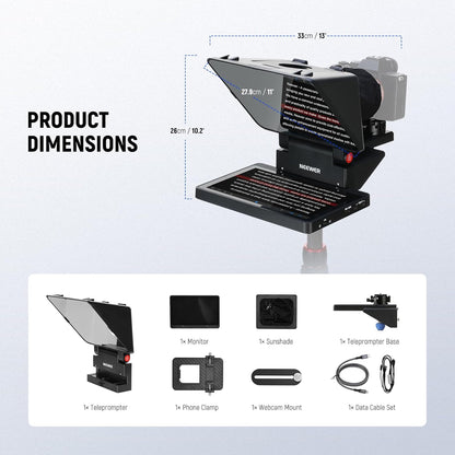 NEEWER Upgraded 2-in-1 Teleprompter 11 Inch with Monitor for Windows MacOS, Supports Screen Mirroring, Portable Prompter for Camera, Mobile Phone, Webcam for YouTube, Twitch, Live Streaming