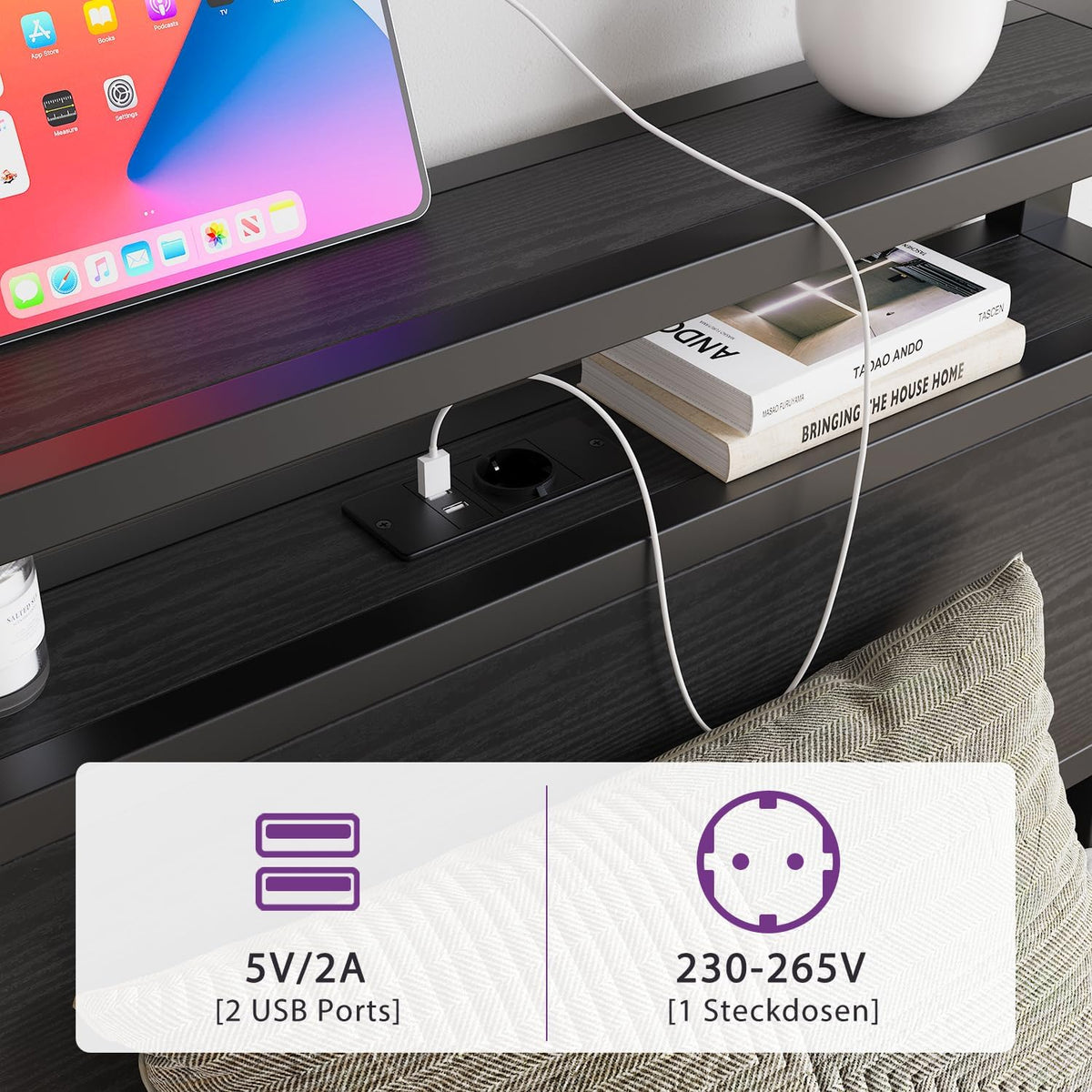 HOJINLINERO Bedframe van metaal, hout, bedframe van metaal, 90 x 200 cm met lattenbodem en USB-oplaadfunctie/led, eenpersoonsbed, logeerbed, tienerbed, 90 x 200 cm, met opbergruimte hoofdeinde