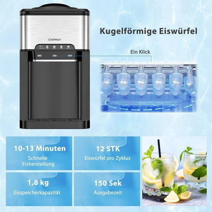 3-in-1 Waterdispenser – Ijsmachine – IJsblokjesmaker – Warmwaterdispenser – Koudwaterdispenser – Snel IJs in 10 Minuten – 3 Liter Waterreservoir