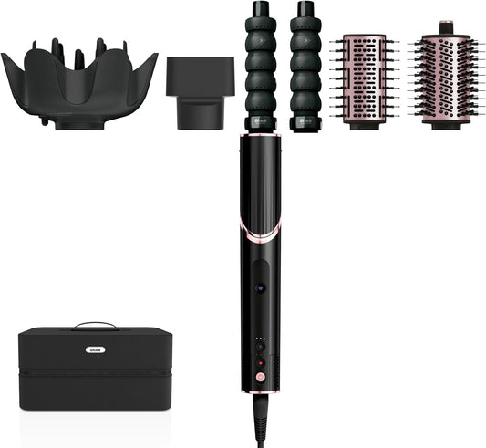 Shark FlexStyle 5-in-1 Airstyler & Haardroger, Automatische Krullers, Platte Borstel, Ovale Borstel, Concentrator, Diffuser, Bewaarhoes, Geen Hittebeschadiging, Zwart/Roségoud HD446EU