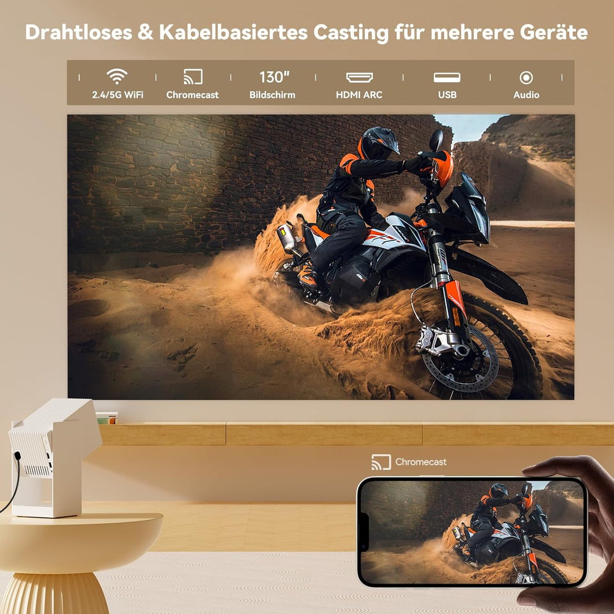 WANBO Cube 2 Pro Smart Beamer Android TV/Netflix, 500ANSI, Len Protect, 230° Rotable, ToF Autofocus Keystone, CEC, Bluetooth WiFi, Native 1080P Draagbare Mini Projector Thuis Outdoor, White