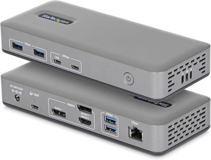 StarTech Triple-Monitor USB-C Docking Station, DisplayPort/HDMI, 4K 60Hz, 100W PD, 1GbE, Driverless, Multi-Monitor Dock