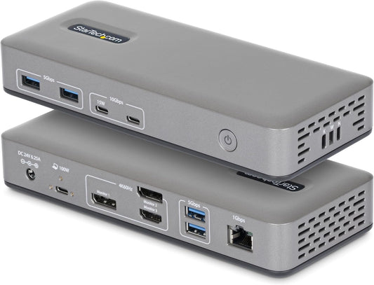 StarTech Triple-Monitor USB-C Docking Station, DisplayPort/HDMI, 4K 60Hz, 100W PD, 1GbE, Driverless, Multi-Monitor Dock