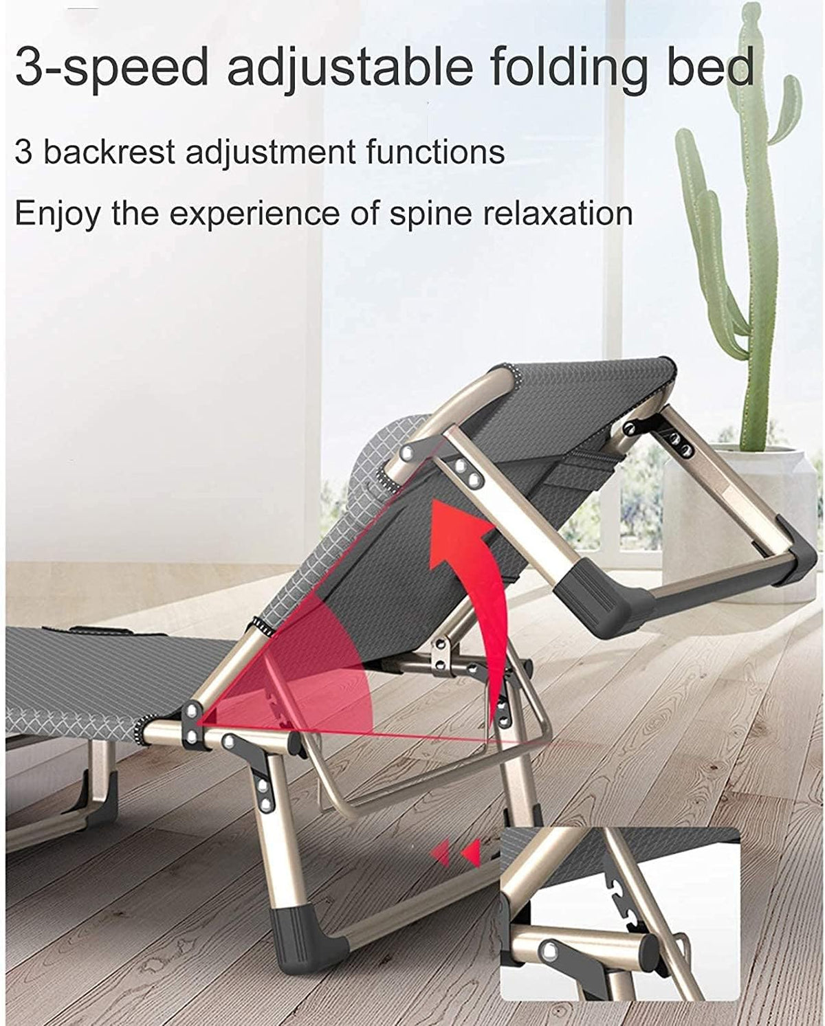 Folding Chair Outdoor Folding Sun Loungers Adult Camping Bed, Can Lie Flat Office Lounge Chairs, Garden Chairs Armchair (Color : Chair+Grey Cotton Pad) - QUORE