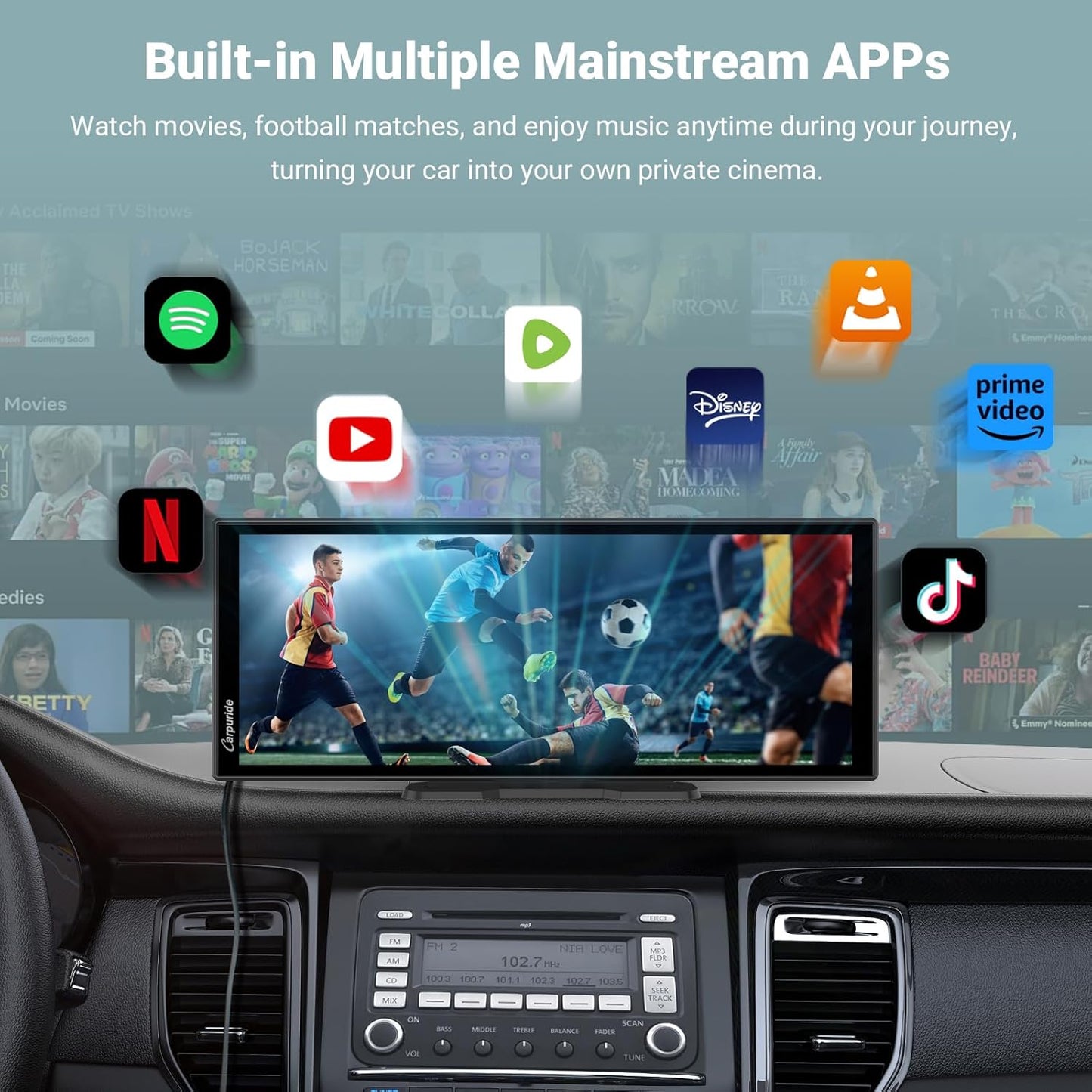 Carpuride W125P Autoradio met Net-flix YouTube, Draadloze CarPlay & Android Auto, 11,26" HD Touchscreen, 1080p Achteruitrijcamera, Android OS, Splitscreen, OTA, Bluetooth-Trans, FM/AUX, Navigatie/Siri