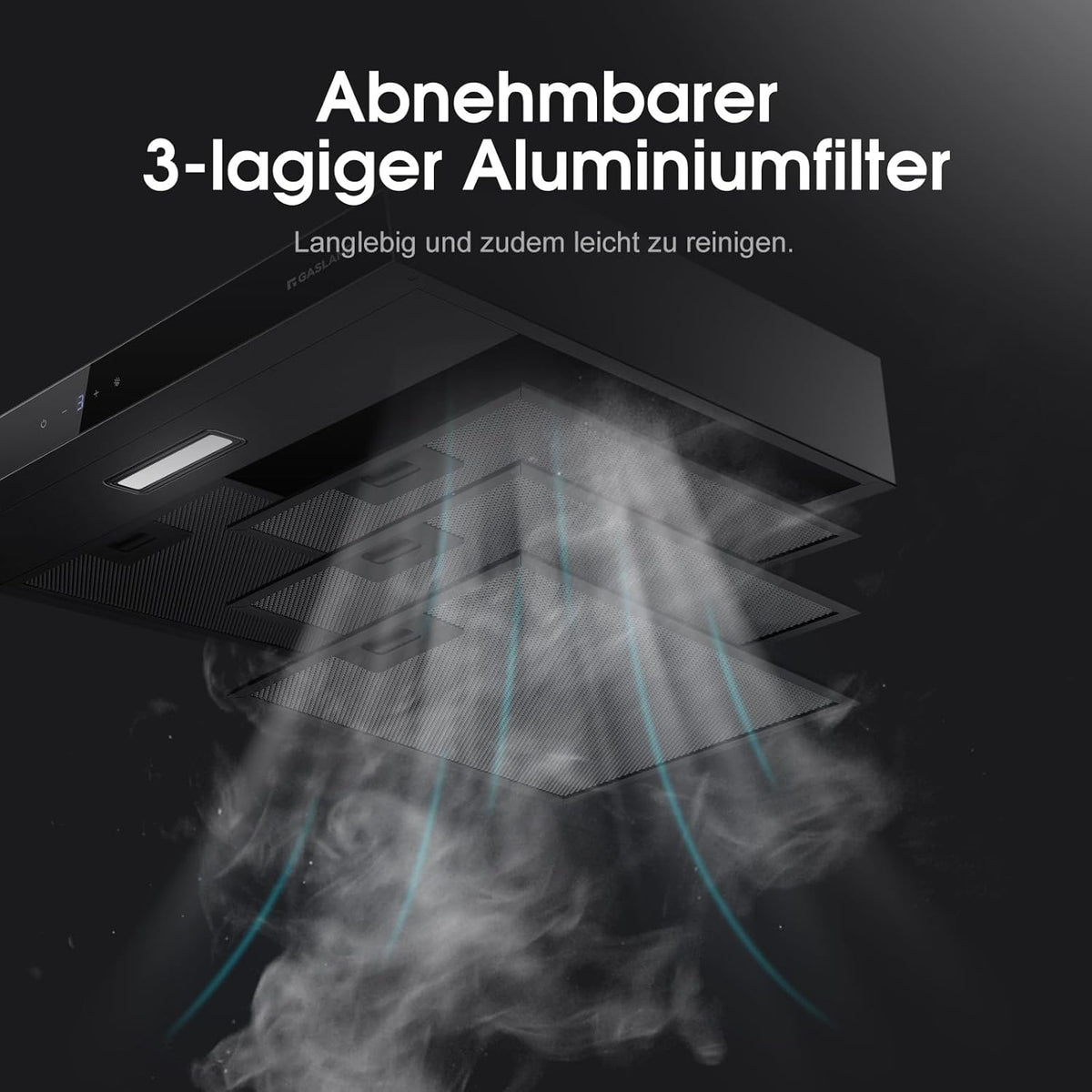 GASLAND Chef SR60BS 60 cm 202 m³/uur Stille Afzuigkap met Touch Control Zwart Stalen Afzuigkap met CF158 Geactiveerd Koolstoffilter