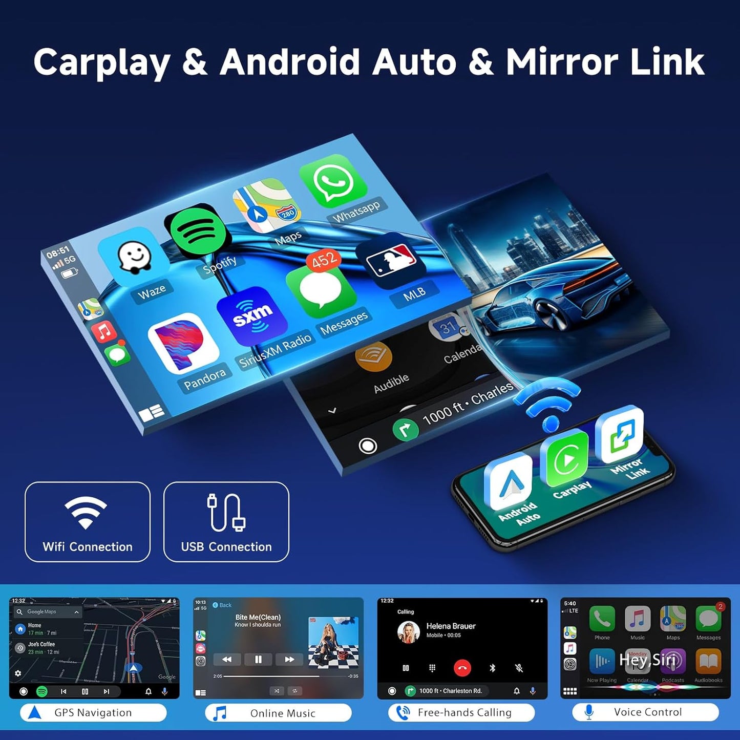 Autoradio – 2-Din Autoradio – Multimedia Autoradio – CarPlay Radio – Android Auto Radio – 7 Inch Touchscreen – Android 13 4+64GB, GPS/WiFi