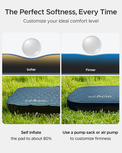 ACACIA 4.3" Thick Self Inflating Sleeping Pad with Foam | Innovative Y-Shaped Telescopic Structure | Ultraportable Camping Mattress | Outdoor Compact Air Mat for Tent Car | Single