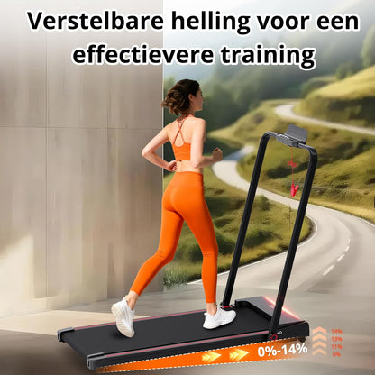 Treadmill & Desk Walking Pad - Electric Folding Under Desk Running Belt - With LCD Display, LED Lights, 1400W Motor, 3 Incline Modes - QUORE