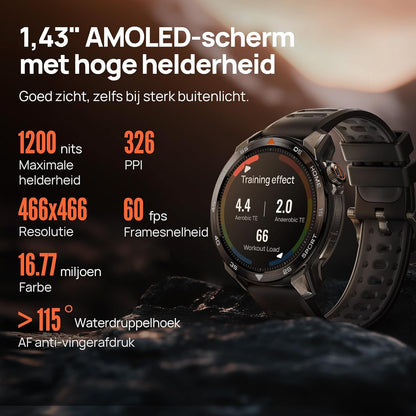 Mibro GS Pro2 Smartwatch voor Heren met GPS, Hardloophorloge met 1,43" AMOLED, Sporthorloge Stappenteller, Hartslagmeter, SpO2, 150+ Sportmodi, Padel, Zwemmen, Fietsen en Hardlopen (Donkergrijs)