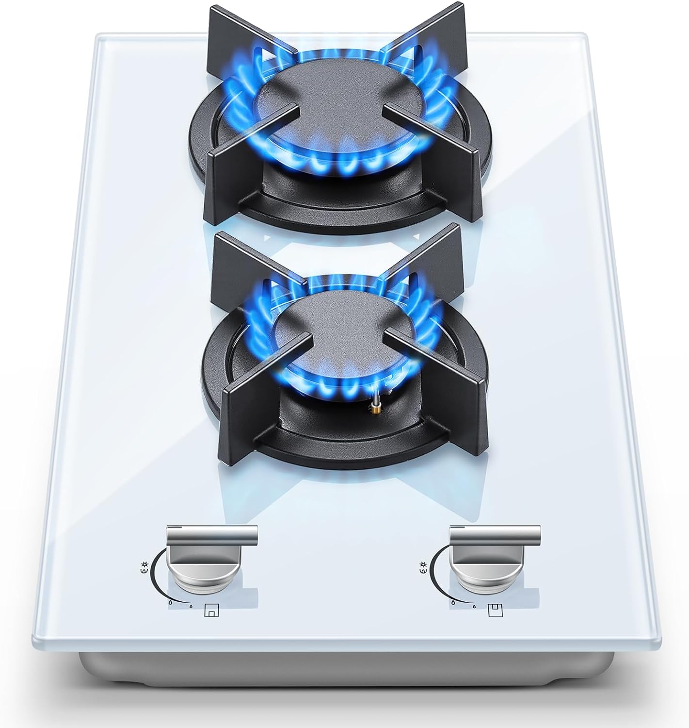 Gaskookplaat – Gasfornuis – Kookplaat – 2 Pits Kooktoestel – Wit Glas – Automatische Vlambescherming – Geschikt Voor Aardgas En Propaangas