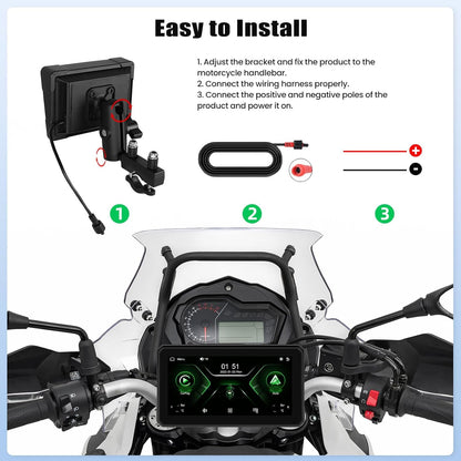 Portable Motorcycle Carplay Screen with Wireless CarPlay Android Car, 5 Inch IP67 Waterproof Motorcycle GPS CarPlay Screen Supports Bluetooth, Mirrorlink, EQ, TF Port, Siri