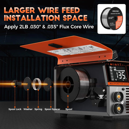 MIG135 Soldeerstation gevulde draad, zonder gas, 135 A, 220 V, elektrodensynergie, 3-in-1 MIG/ARC/lift TIG IGBT inverter lasapparaat met 1,0 mm draad, MIG-laspistool