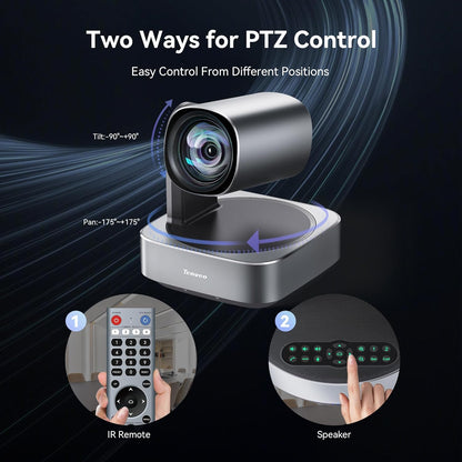 Tenveo 4K PTZ Conference Camera met Bluetooth Speaker System 2 Uitbreidingsmicrofoons 12X Optische Zoom Groothoeklens Werkt met Zoom Skype Teams