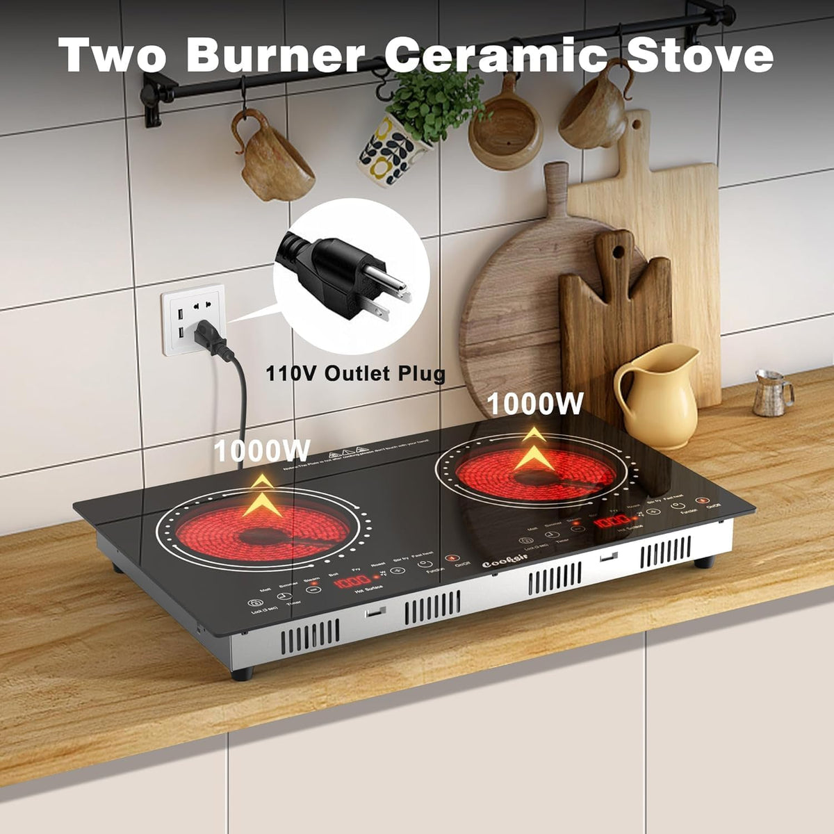 Keramische kookplaat, 2 platen met stekker, 60 cm kookplaat, inbouw of draagbaar, 3600 W, keramische kookplaat, onafhankelijke verwarmingszoneregeling, infrarood warmte