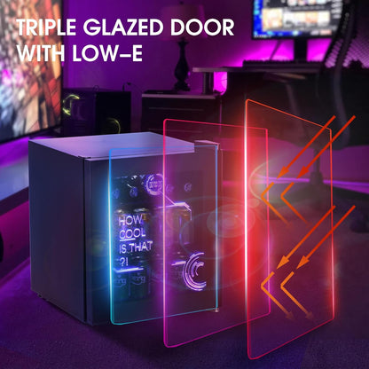 HCK 48L Cyberpunk Bierkoelkast met Moderne RGB Verlichting, Mini Koelkast met Glazen Deur, Dranken Koelkast Gaming Koelkasten, 0-15°C Regeling, voor Slaapkamers, Gaming Room, Feesten, Zwart