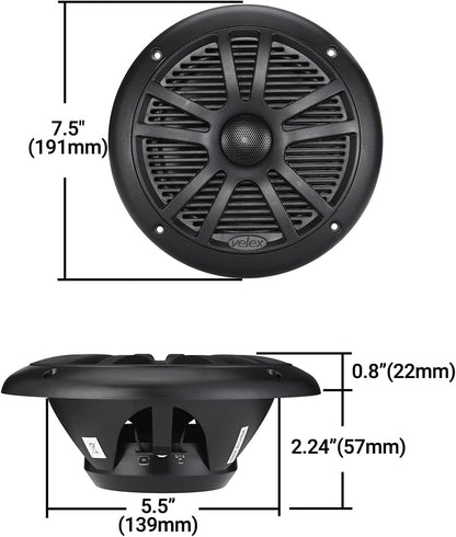 Marine Audio Systeem Stereo Speaker Pakket, Bluetooth, MP3 USB DAB+AM FM Marine Stereo - 2 x 6.5 Inch Zwarte Luidsprekers, Antenne