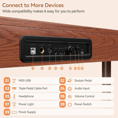 Digitale Piano – Elektrische Piano – Keyboard – Pianotoetsenbord – 88-Toetsen Piano – Eikenlook – 88 Gewogen Toetsen – 20 W Stereo Geluid