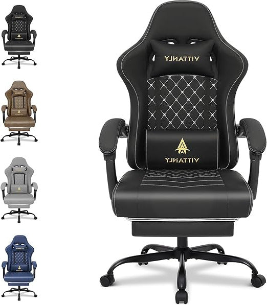 Gamingstoel – Bureaustoel – Computerstoel – Gamelstoel – Relaxstoel – Zwart – Ergonomisch Met Pocketvering – Uitschuifbare Voetensteun