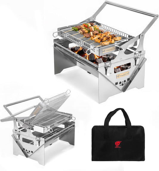 Barbecuegrill, draagbare barbecuegrill voor buiten, roestvrijstalen houtskoolgrill, opvouwbare BBQ-roker voor picknick, tuin, terras, camping, reizen, wandelen