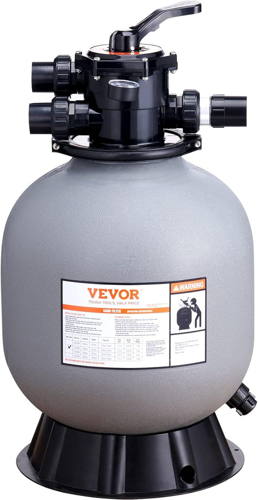 VEVOR Zandfilter, 48,3 cm, tot 45 GPM debiet, boven ingegraven zwembad zandfiltersysteem met 7-voudige meerpoorts ventiel, filter, backwash, spoelen, recirculeren, afval, winter, gesloten functies