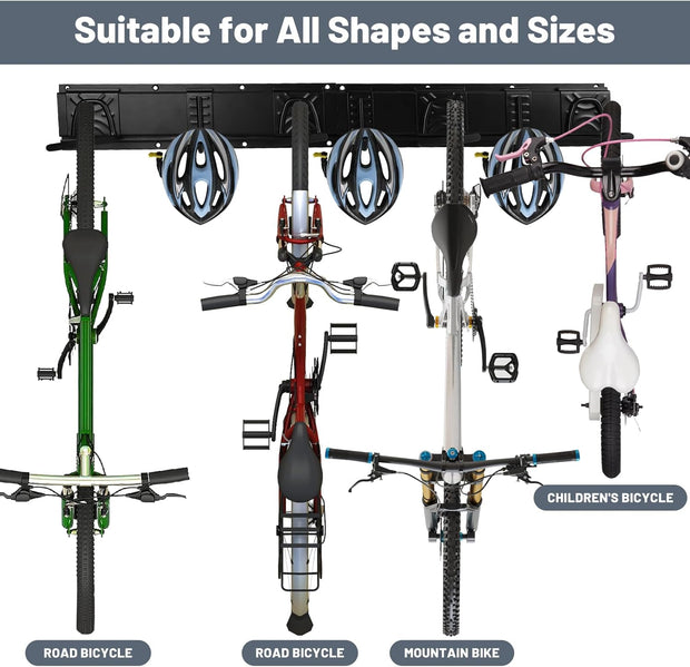 Fietsenrek - Fietsstandaard - Fietshouder - Fietshaak - voor 6 Fietsen  - 5 Helmen - Verstelbare - Verticale Wandfietsophanging - met Framebescherming - voor Woning - Garage - Opslag - Zwart