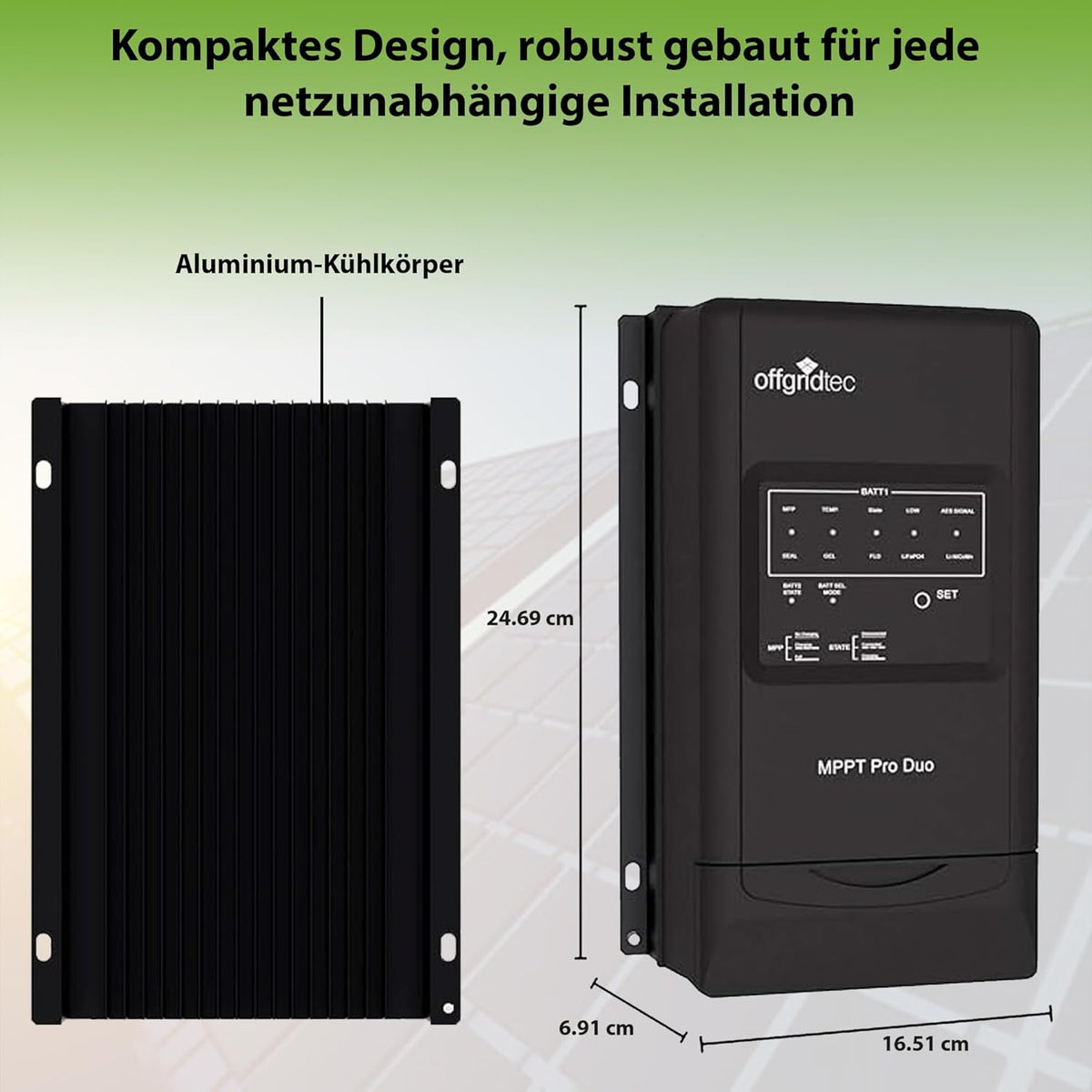 Offgridtec® MPPT Pro Duo laadregelaar 30A 12V 24V voor twee batterijcircuits. App beschikbaar voor Android.