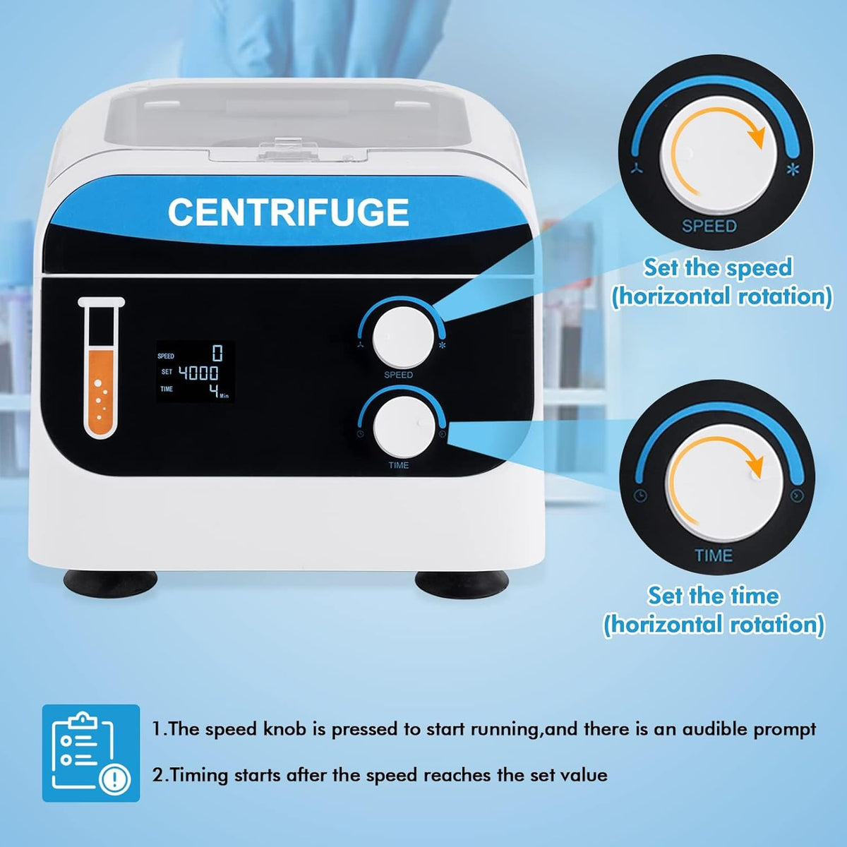 YUCHENGTECH Laboratoriumcentrifuge Tafelcentrifuge Digitale Lage Snelheid Centrifuge 8x20ml 4000 rpm 0-999 Min 1920xg voor Centrifugebuisjes van 5 ml/7 ml/10 ml, 28x26x21cm 5kg