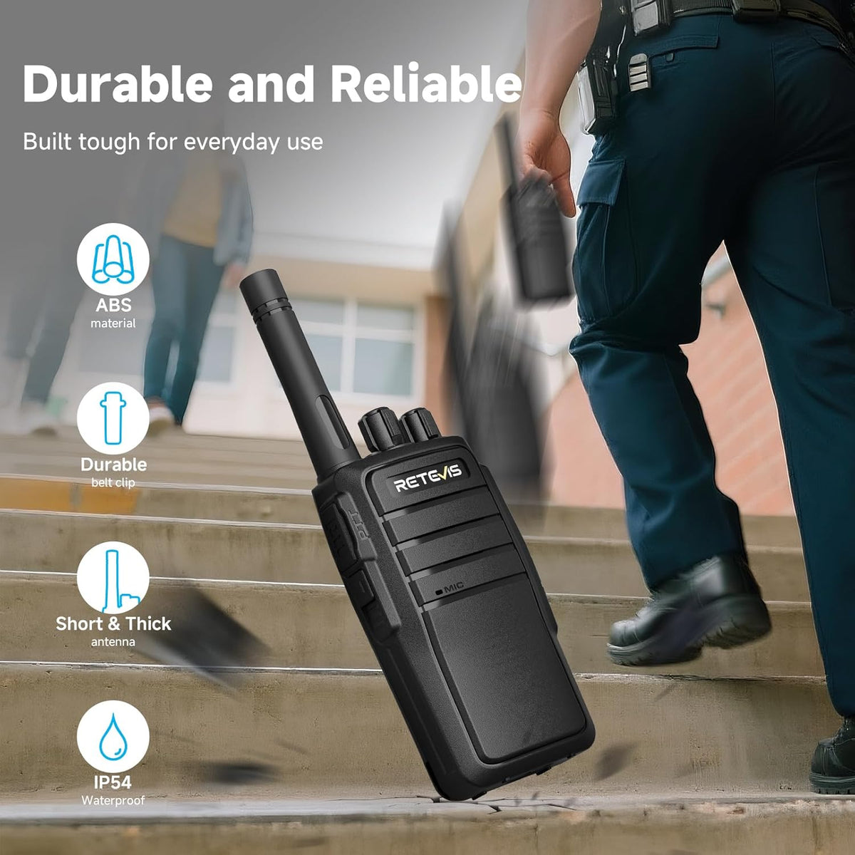 Retevis RT21 Walkie Talkie Nood Lange Afstand 16 Kanalen CTCSS/DCS VOX Squelch Radio's Oplaadbare EU plug Oplaadstation (2 paar, zwart)