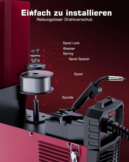 ARCCAPTAIN MIG MAG lasapparaat onder beschermend gas met IGBT 140A AC230V, 5-in-1 soldeerstation met vuldraad FLUX/MMA E-Hand/Lift TIG met synergetische draaddispenser en 1 kg 0,8 mm gevulde draad
