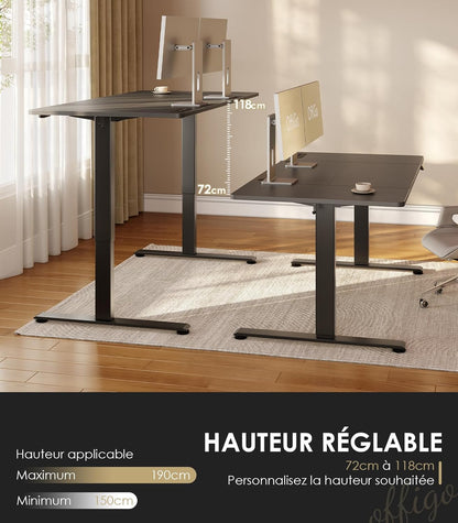 OffiGo Bureau Assis-Debout, 180 cm Elektrisch Bureau met Stopcontacten en USB, Standing Desk met 2 Geheugenstanden, Elektrische Tafel voor Thuis, Zwart