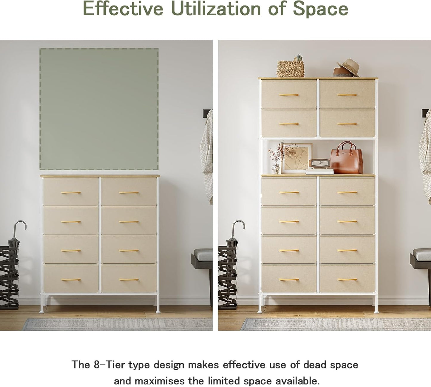 Ladekast – Kast – Opbergkast – Dressoir – Ladenkast – Beige – 12 Ruime Lades – Stevig Metalen Frame