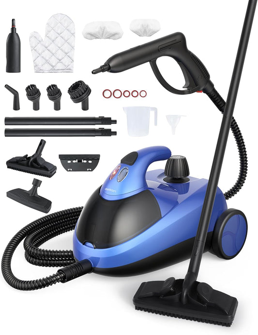 Aspiron Stoomreiniger, stoomdruk 4 bar, 145 °C hete stoom, multifunctionele stoomreiniger met 18 accessoires, met opslag, stoomreiniger voor auto, bed, tapijt, tegels en vloeren