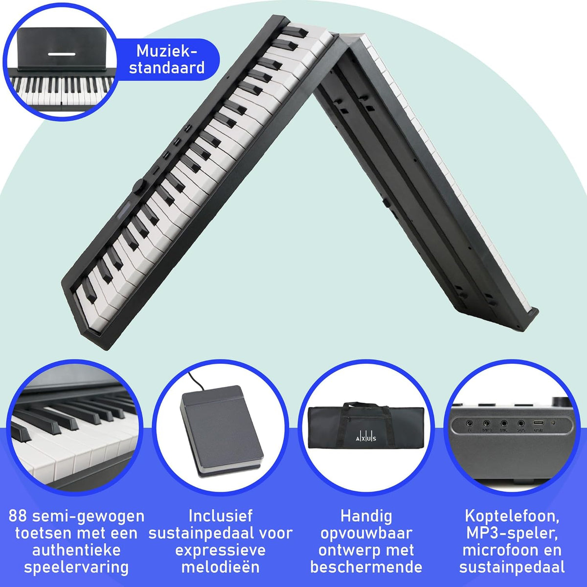 Opvouwbare Digitale Piano 88 Toetsen – Keyboard – Digitale Piano – Piano Keyboard – Vouwpiano – 88 Semi-Gewogen Toetsen – 128 Geluiden En 128 Ritmes