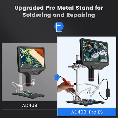 Andonstar AD409 Pro HDMI digitale microscoop met endoscoop, 10,1 inch LCD-scherm soldeermicroscoop, 300X USB elektronische microscoopcamera voor PCB-solderen, muntenverzameling, ondersteunt Windows-pc