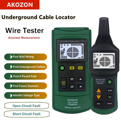 Akozon MS6816 Draadloze testkabel, netwerkkabel, tracker, metalen buis voor positionering van detectoren, netwerkkabel, tester