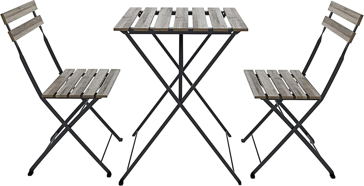Set bistrood, 2 stoelen met klaptafel, ruimtebesparend, acaciahout en metaal, voor terras, tuin, balkon, outdoor, zwembad, terras, meubels, eenvoudig design, bruin