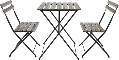 Set bistrood, 2 stoelen met klaptafel, ruimtebesparend, acaciahout en metaal, voor terras, tuin, balkon, outdoor, zwembad, terras, meubels, eenvoudig design, bruin
